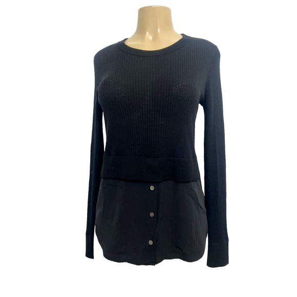 Veronica Beard Mixed Media Sweater Pullover Top Blouse Tunic Wool Silk Black M - Picture 1 of 7